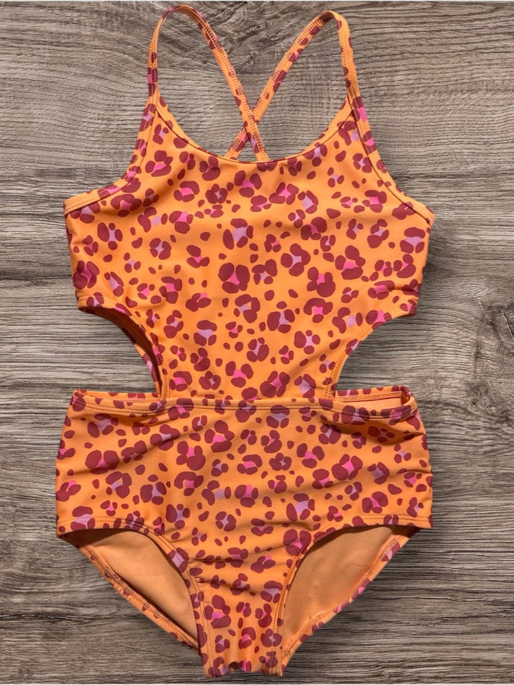 Orange & Pink Leopard Cutout One-Piece Swimsuit